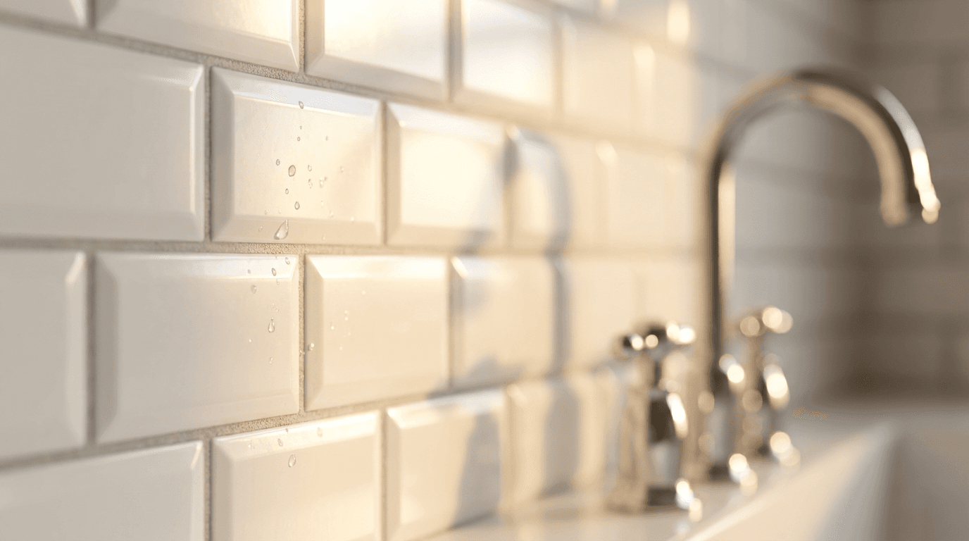 Subway tile splashback with dark grout