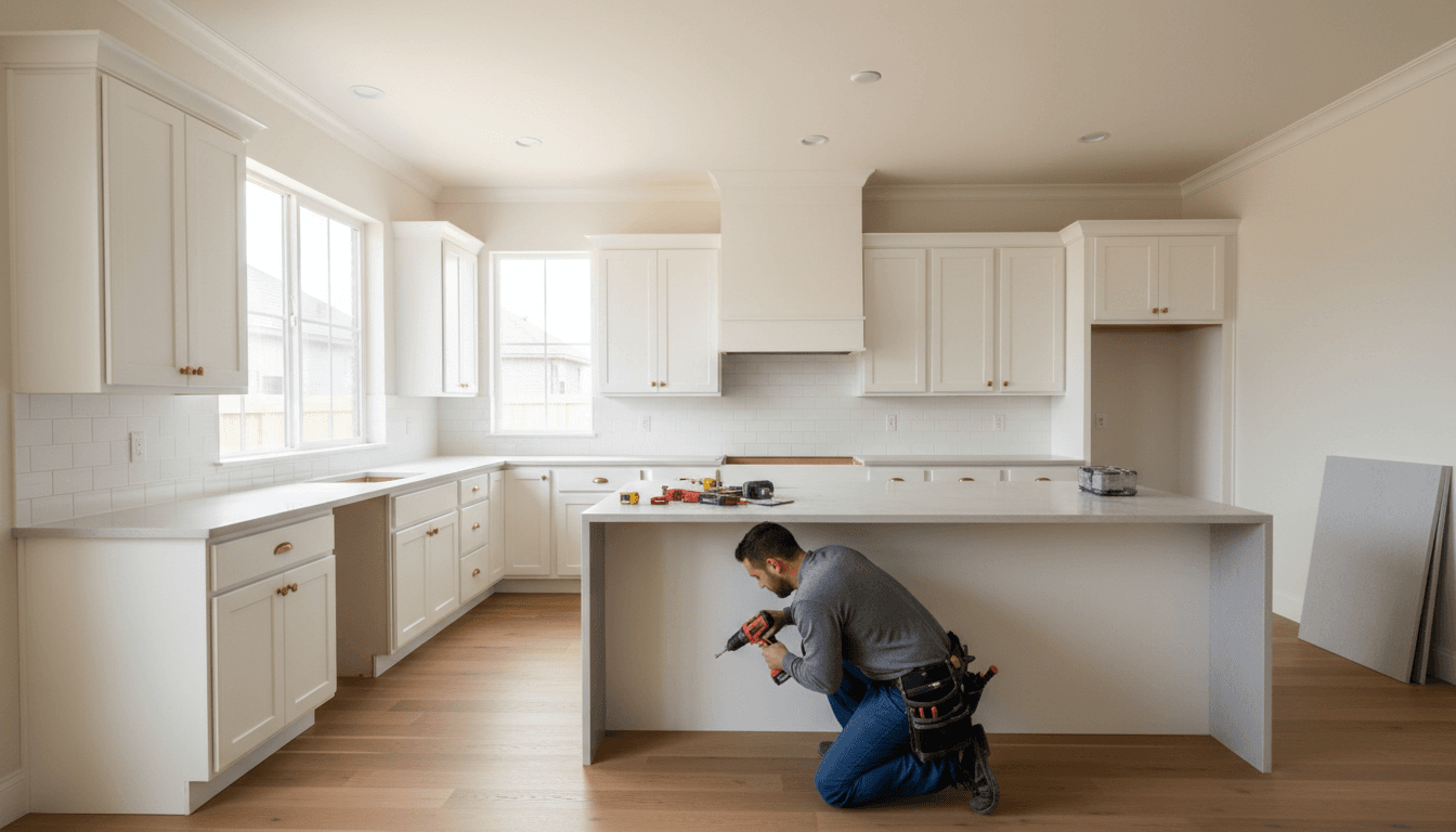 Stylish renovated kitchen with new cabinets and marble benchtop